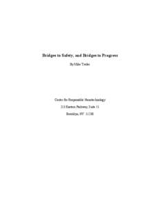 Bridges to Safety, and Bridges to Progress By Mike Treder Center for Responsible Nanotechnology 213 Eastern Parkway, Suite 11 Brooklyn, NY 11238