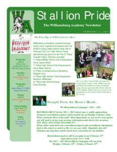 Stallion Pride The Williamsburg Academy Newsletter F E B R U A R Y 1 1 ,