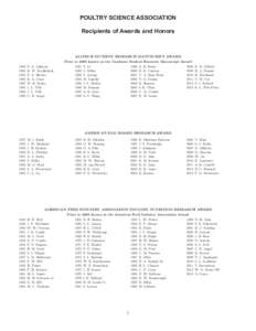 POULTRY SCIENCE ASSOCIATION Recipients of Awards and Honors 1983  P. A. Johnson 1984  K. W. Koelkebeck 1985  P. A. Skewes