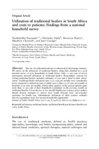 Utilization of traditional healers in South Africa and costs to patients: Findings from a national household survey