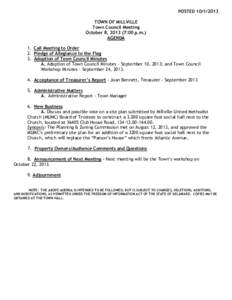 POSTED[removed]TOWN OF MILLVILLE Town Council Meeting October 8, [removed]:00 p.m.) AGENDA 1. Call Meeting to Order