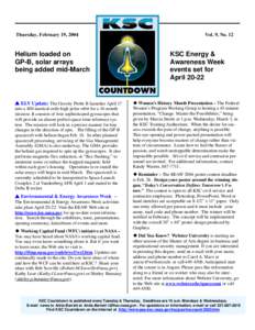 Thursday, February 19, 2004  Helium loaded on GP-B, solar arrays being added mid-March