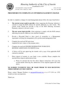 Housing Authority of the City of Austin Established in[removed]South IH 35, Austin, TX[removed]P.O. Box 41119, Austin TX[removed]-1314