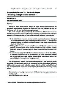 Policy Research Institute, Ministry of Finance, Japan, Public Policy Review, Vol.10, No.3, October[removed]Status of the Income Tax Burden in Japan – Focusing on High-Income Earners –*