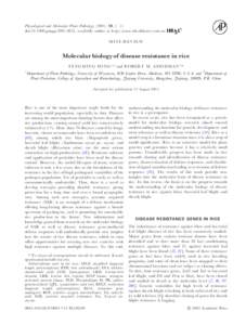 Physiological and Molecular Plant Pathology[removed], 1±11 doi:[removed]pmpp[removed], available online at http://www.idealibrary.com on MINI-REVIEW Molecular biology of disease resistance in rice F E N G M IN G SO N G