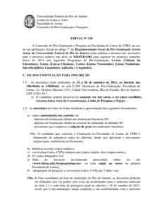 Universidade Federal do Rio de Janeiro Centro de Letras e Artes Faculdade de Letras Comissão de Pós-Graduação e Pesquisa  EDITAL Nº 218