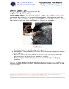 Fatality #18 – February 1, 2006 Fall of Face, Rib, Pillar or Highwall - Underground - WV Long Branch Energy - #18 Tunnel Mine COAL MINE FATALITY - On Wednesday, February 1, 2006, a 46-year old roof bolting machine oper