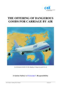 THE OFFERING OF DANGEROUS GOODS FOR CARRIAGE BY AIR An information booklet for the shipping of dangerous goods by air  Aviation Safety is Everyone’s Responsibility