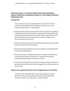 Discussion Guide - A Convergent Model of Renewal:59 AM  Discussion Guide to A Convergent Model of Renewal: Remixing the Quaker Tradition in a Participatory Culture by C. Wess Daniels (Pickwick Publications 