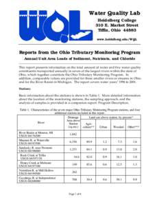 Water Quality Lab Heidelberg College 310 E. Market Street Tiffin, Ohio[removed]www.heidelberg.edu/WQL