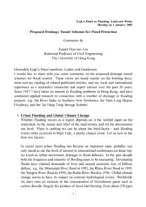 LegCo Panel on Planning, Land and Works Meeting on 4 January 2002 Proposed Drainage Tunnel Schemes for Flood Protection Comments by Joseph Hun-wei Lee