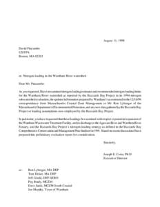 August 11, 1998 David Pincumbe US EPA Boston, MA[removed]re: Nitrogen loading in the Wareham River watershed