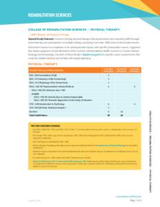 REHABILITATION SCIENCES COLLEGE OF REHABILITATION SCIENCES — PHYSICAL THERAPY: •	 MPT Master of Physical Therapy Special Study Features: Students develop physical therapy clinical assessment and reasoning skills thro