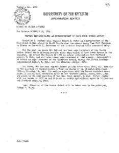 INFORMATION SERVICE  For Release NOVEMBER 29, 1954 BEITZEL REPLACES McKEE AS SUPERINTENDENT OF CROW CREEK INDIAN AGENCY Christian H. Beitzel will replace Robert B. McKee as superintendent of the Crow Creek Indian Agency 