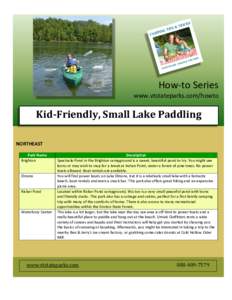 How-to Series  www.vtstateparks.com/howto Kid-Friendly, Small Lake Paddling NORTHEAST