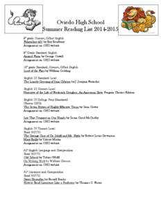 Oviedo High School Summer Reading List[removed]9th grade Honors, Gifted English