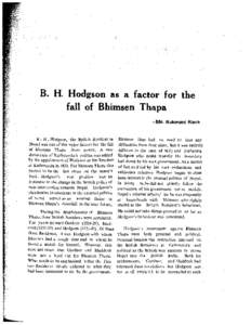 B. H. Hodgson as a factor for the fall of Bhimsen Thapa