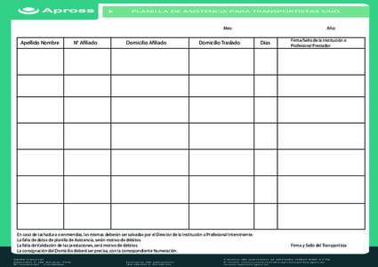 PLANILLA DE ASISTENCIA PARA TRANSPORTISTAS SAID  Mes: Apellido Nombre