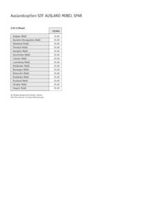 Auslandsoption SDT AUSLAND MOBIL SPAR 2,95 €/Monat ct/min Belgien Mobil Bosnien-Herzegowina Mobil Dänemark Mobil