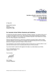 Stud Merino Breeders’ Association of W.A.(Inc) PO Box 135 Claremont WA 6910 Tel[removed]Fax[removed]Email: [removed] merinowa.com.au