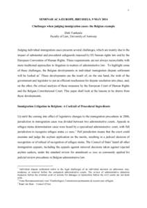 1.  SEMINAR ACA-EUROPE, BRUSSELS, 9 MAY 2014 Challenges when judging immigration cases: the Belgian example Dirk Vanheule Faculty of Law, University of Antwerp