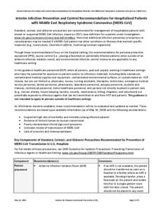 Interim Infection Prevention and Control Recommendations for Hospitalized Patients with Middle East Respiratory Syndrome Coronavirus (MERS-CoV)  Interim Infection Prevention and Control Recommendations for Hospitalized P