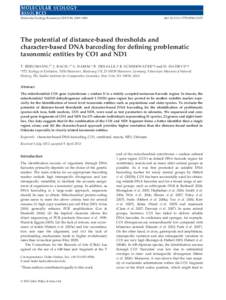 Molecular Ecology Resources[removed], 1069–1081  doi: [removed][removed]The potential of distance-based thresholds and character-based DNA barcoding for defining problematic