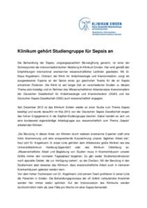 Microsoft Word - Klinikum gehört Studiengruppe für Sepsis an.doc