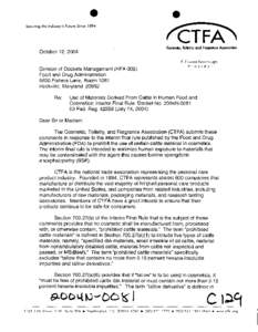 Cosmetics / Cosmetic /  Toiletry /  and Fragrance Association / Meat industry / Cattle / Tallow / Bovine spongiform encephalopathy / Food and Drug Administration / Specified risk material / Health / Food and drink / Medicine