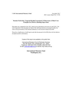 Russian Federation: Targeted Detailed Assessment of Observance of Basel Core Principles for Effective Banking Supervision; IMF Country Report[removed]; July 1, 2011