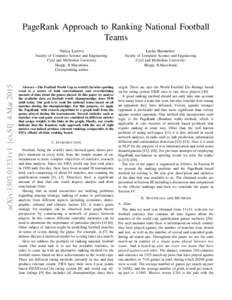 arXiv:1503.01331v1 [cs.SI] 4 MarPageRank Approach to Ranking National Football Teams Verica Lazova