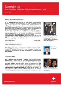 Newsletter of the Embassy of Switzerland in the People’s Republic of China - N° 2 - January 2009