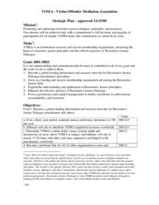 VOMA - Victim Offender Mediation Association Strategic Plan – approved[removed]Mission : Promoting and enhancing restorative justice dialogue, principles, and practices.