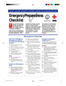 TORNADO • FLASH FLOOD • EARTHQUAKE • WINTER STORM • HURRICANE • FIRE • HAZARDOUS MATERIALS SPILL  ✓ EmergencyPreparedness Checklist