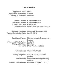 21514 Methylphenidate Clinical PREA