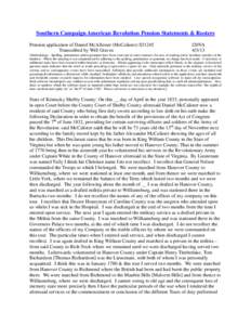 Southern Campaign American Revolution Pension Statements & Rosters Pension application of Daniel McAllester (McCalister) S31245 Transcribed by Will Graves f20VA[removed]