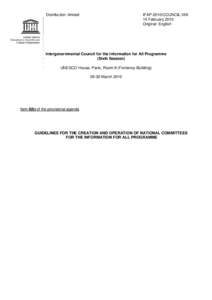 Intergovernmental Council for the Information for All Programme; 6th; Guidelines for the creation and operation of National Committees for the Information for All Programme; 2010