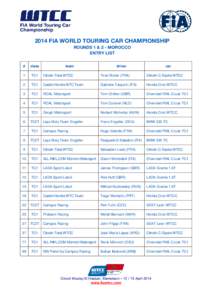 2014 FIA WORLD TOURING CAR CHAMPIONSHIP ROUNDS 1 & 2 - MOROCCO ENTRY LIST