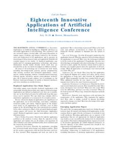 Call for Papers  Eighteenth Innovative Applications of Artificial Intelligence Conference July 18–20  Boston, Massachusetts