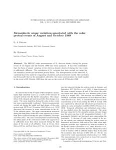 INTERNATIONAL JOURNAL OF GEOMAGNETISM AND AERONOMY VOL. 3, NO. 2, PAGES 173–180, DECEMBER 2002 Mesospheric ozone variation associated with the solar proton events of August and October 1989 G. A. Petrova