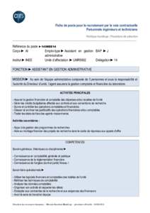 Fiche de poste pour le recrutement par la voie contractuelle Personnels ingénieurs et techniciens Politique handicap / Procédure de sélection ___________________________________________________________________________