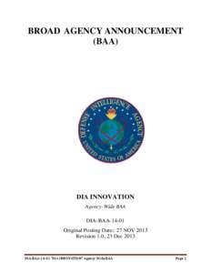 BROAD AGENCY ANNOUNCEMENT (BAA) DIA INNOVATION Agency-Wide BAA