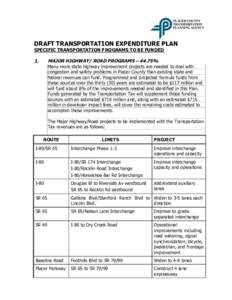 DRAFT TRANSPORTATION EXPENDITURE PLAN SPECIFIC TRANSPORTATION PROGRAMS TO BE FUNDED 1.  MAJOR HIGHWAY/ ROAD PROGRAMS – 44.75%