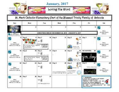 January, 2017 Loving His Word St. Mark Catholic Elementary-Part of the Blessed Trinity Family of Schools Sun  Mon