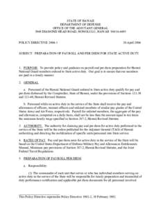 STATE OF HAWAII DEPARTMENT OF DEFENSE OFFICE OF THE ADJUTANT GENERAL 3949 DIAMOND HEAD ROAD, HONOLULU, HAWAII[removed]POLICY DIRECTIVE[removed]