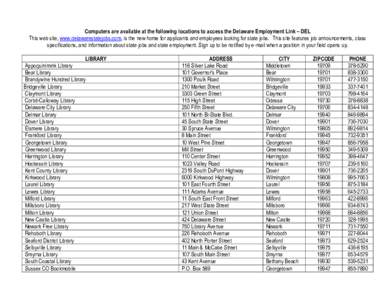 Computers are available at the following locations to access the Delaware Employment Link – DEL This web site, www.delawarestatejobs.com, is the new home for applicants and employees looking for state jobs. This site f