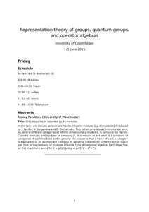 Representation theory of groups, quantum groups, and operator algebras University of Copenhagen 1–5 JuneFriday