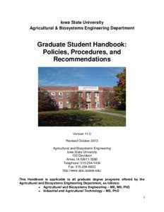 Iowa State University Agricultural & Biosystems Engineering Department Graduate Student Handbook: Policies, Procedures, and Recommendations