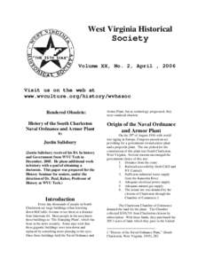 West Virginia Historical  Society Volume XX, No. 2, April , 2006