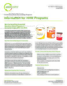 Fact Sheet for HHW Programs January 2013 Connecticut Paint Stewardship Program  Information for HHW Programs